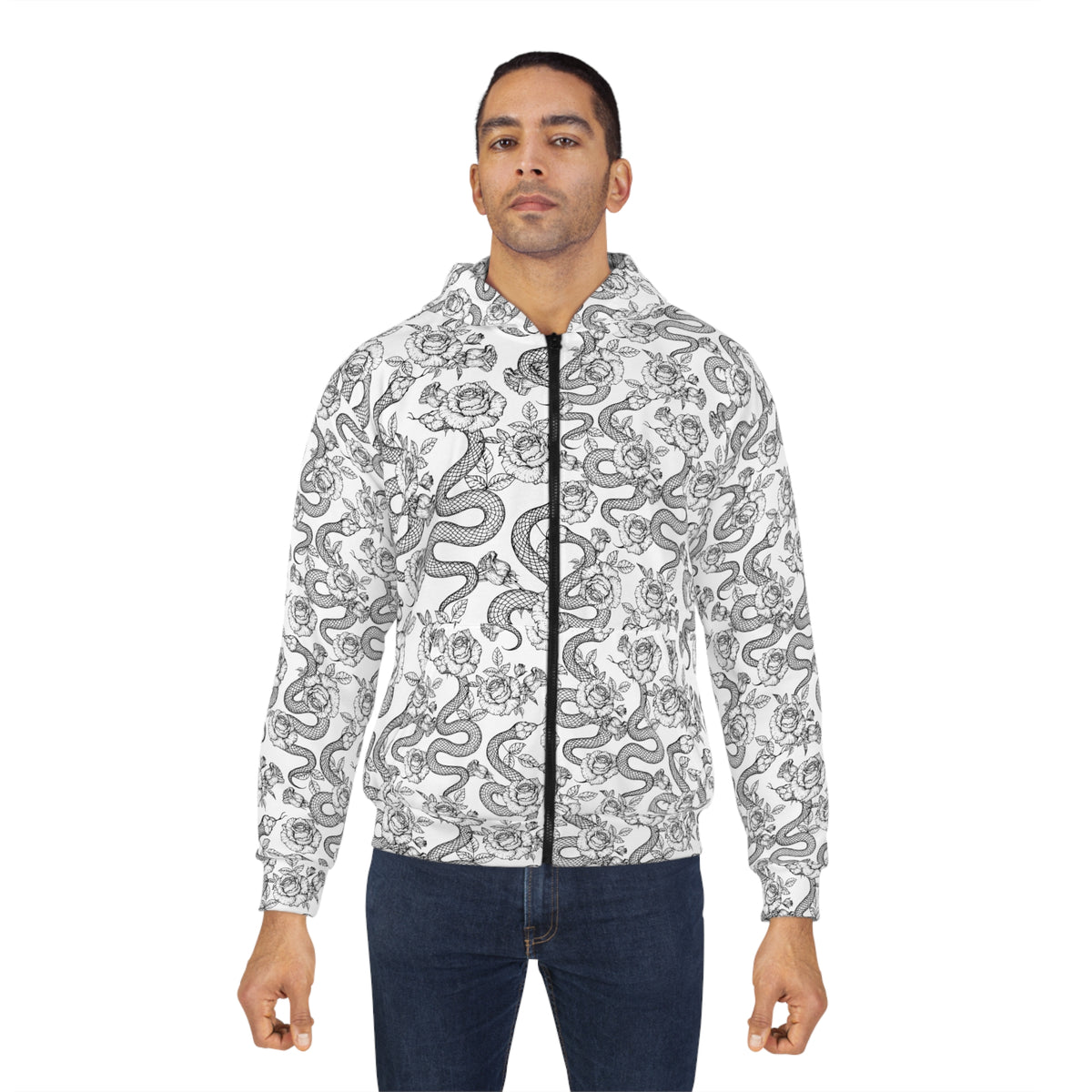Botanical Serpents All-Over Print Fleece Zip Hoodie