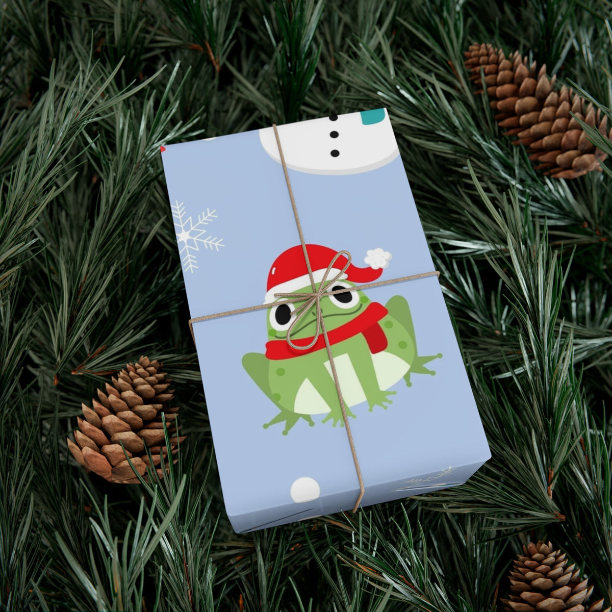 Frog Snowman Christmas Gift Wrap Paper