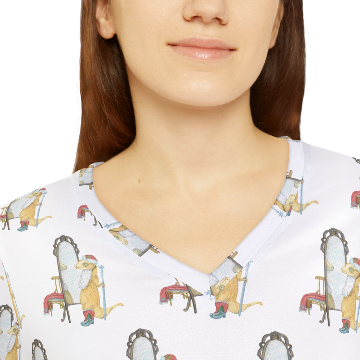 Santa Crestie Holiday Long-Sleeve Lounge Pajama Top