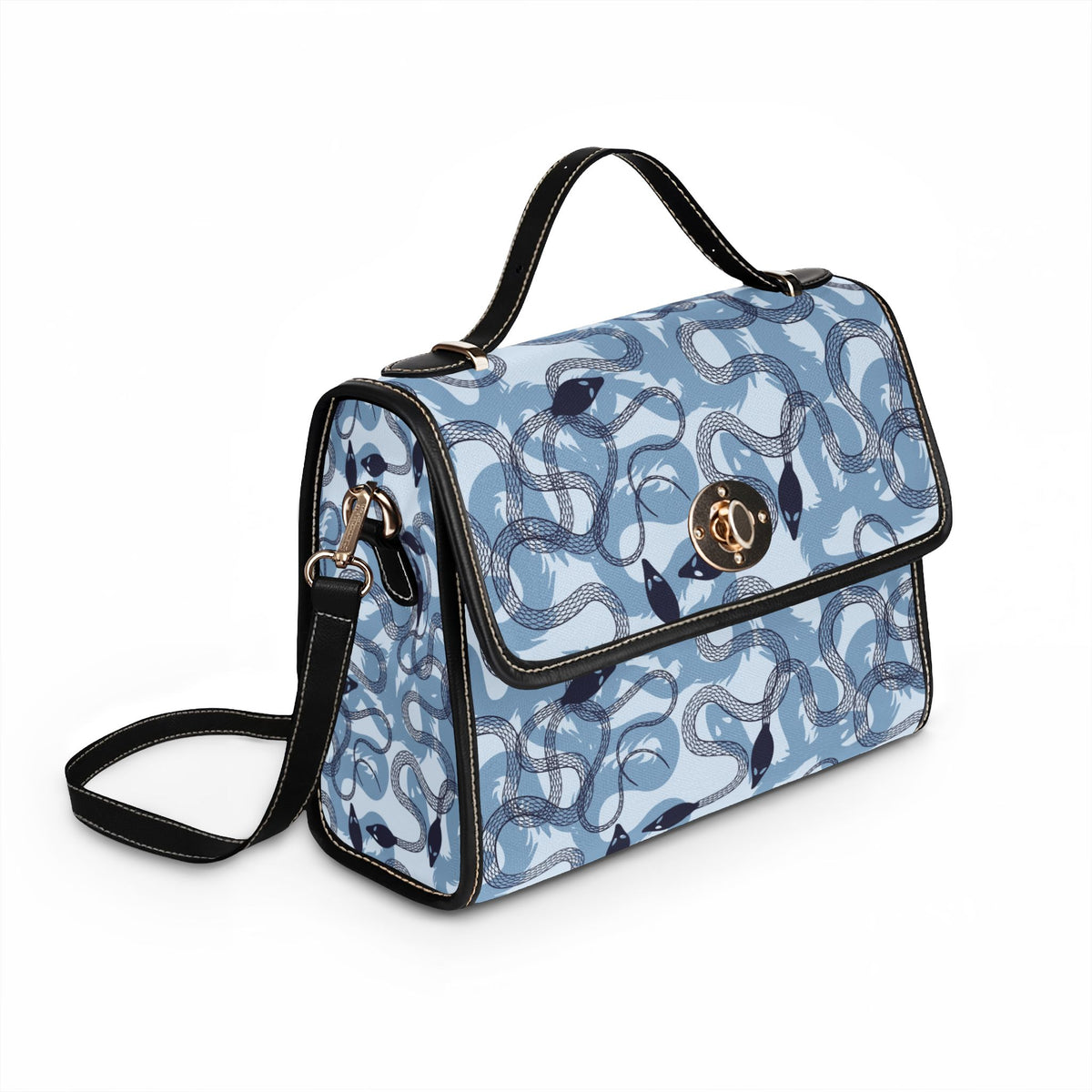 Blue Snake Pattern Fold Over Satchel