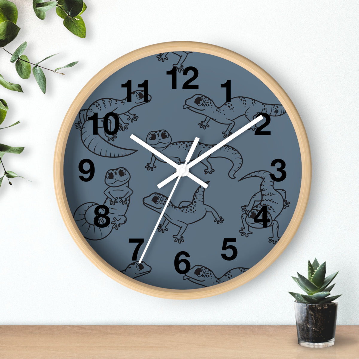 Playful Geckos 10" Wooden Wall Clock