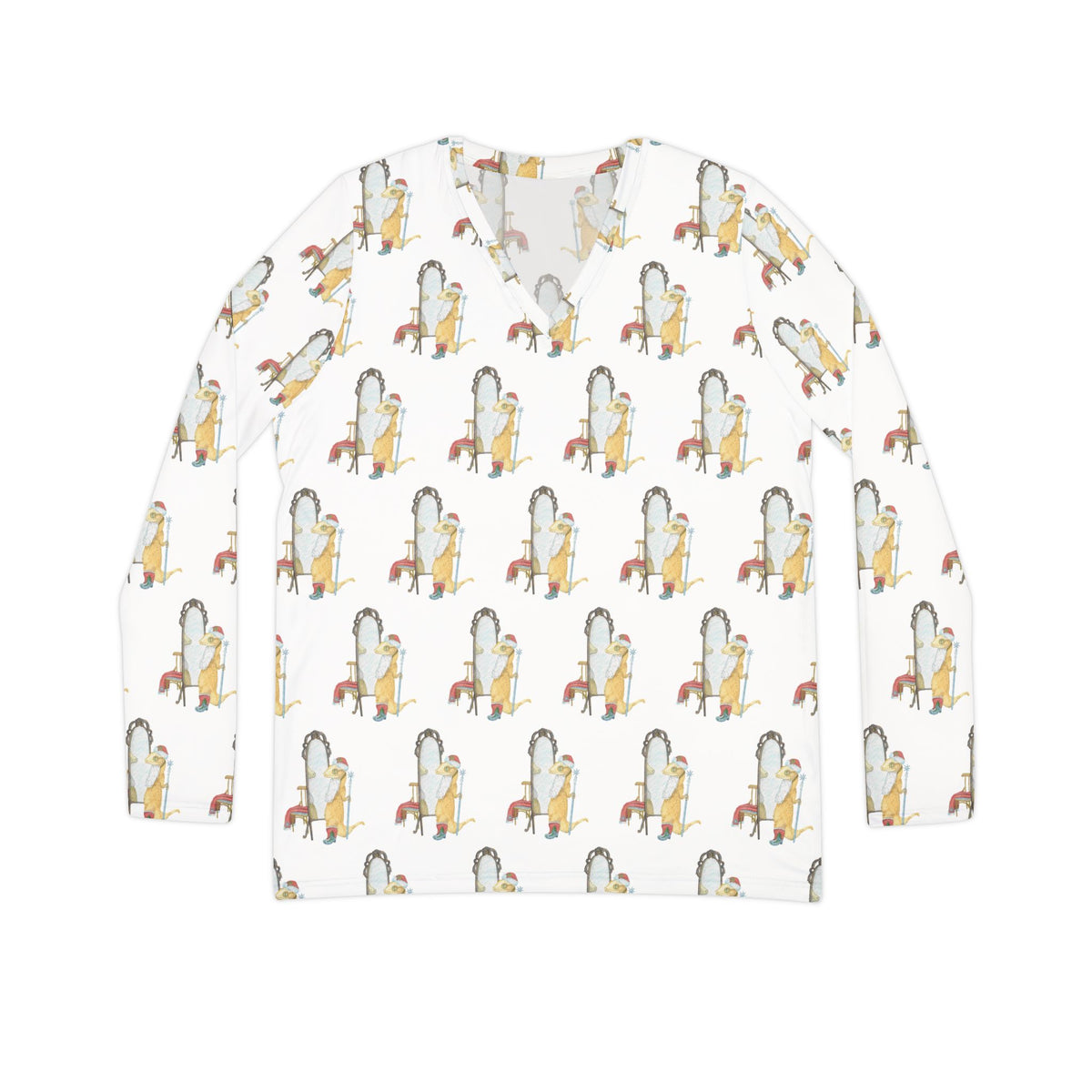 Santa Crestie Holiday Long-Sleeve Lounge Pajama Top