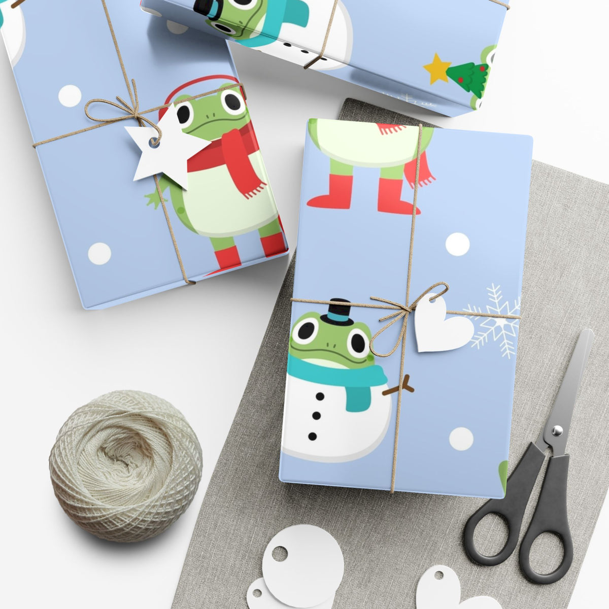 Frog Snowman Christmas Gift Wrap Paper