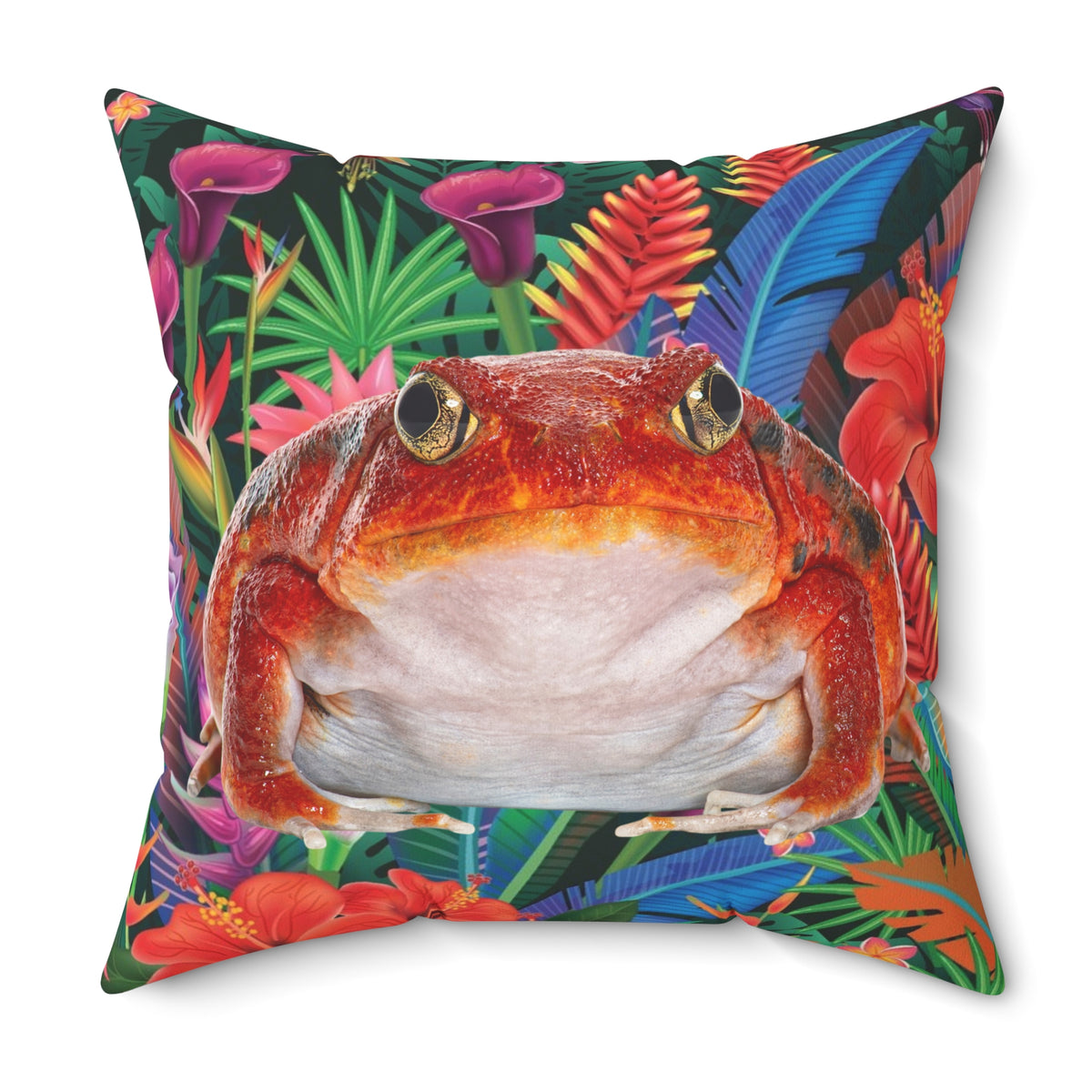 Tropical Tomato Frog Double-Sided Square Throw Pillow