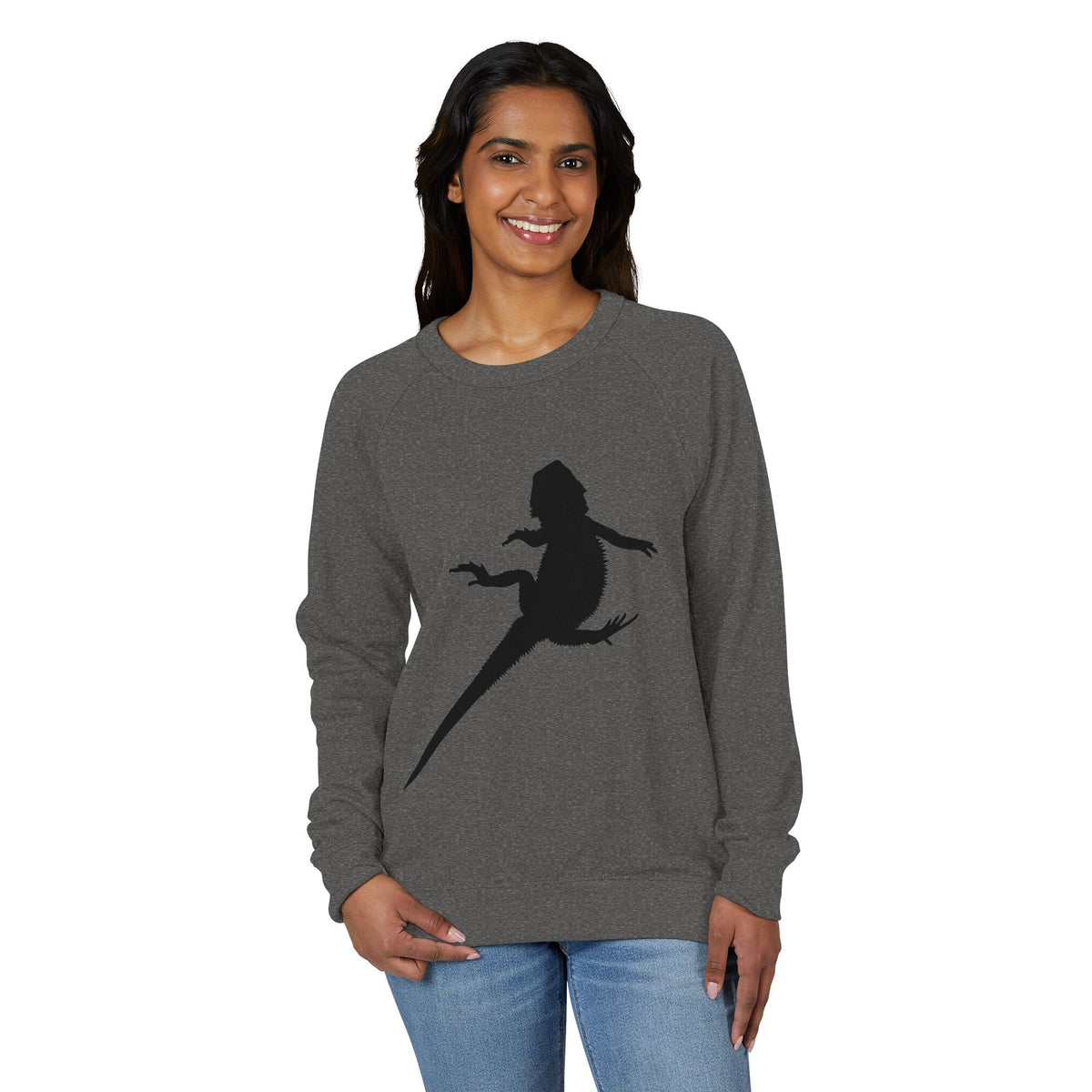 Bearded Dragon Silhouette French Terry Raglan Crewneck