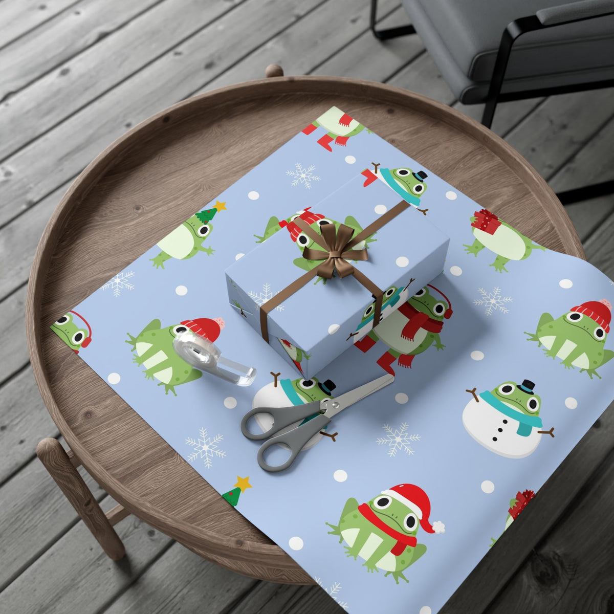 Frog Snowman Christmas Gift Wrap Paper