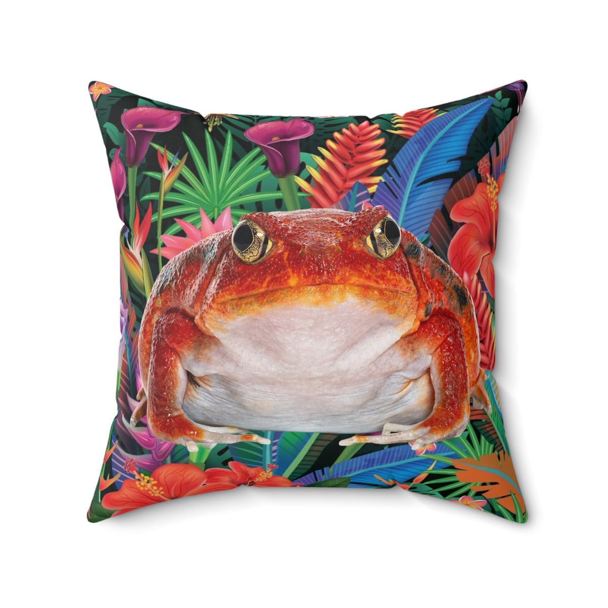 Tropical Tomato Frog Double-Sided Square Throw Pillow