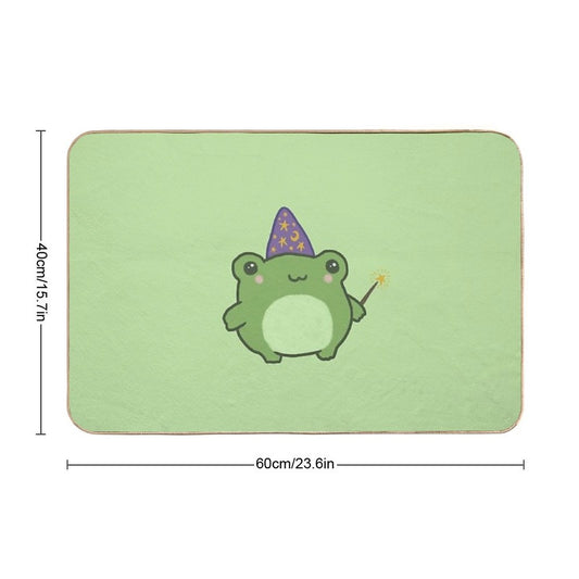 Chubby Frog Wizard Cottagecore Kawaii Toad with Magic Wand, Purple Cap, Ideal Fantasy Gift for Teens And Kids Bath Mat