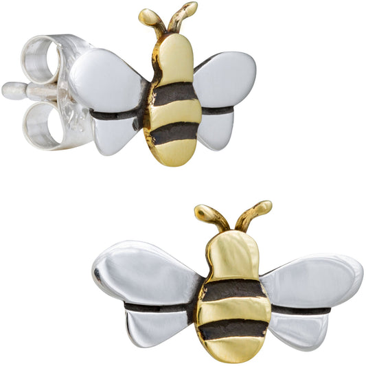 Artisan Mixed-Metal Honeybee Sterling Silver Stud Earrings