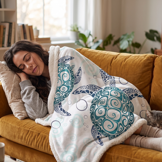 Serene Sea Turtle Sherpa Throw