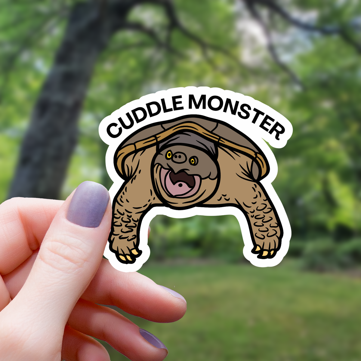 "Cuddle Monster" Snapping Turtle Vinyl Sticker – 3"