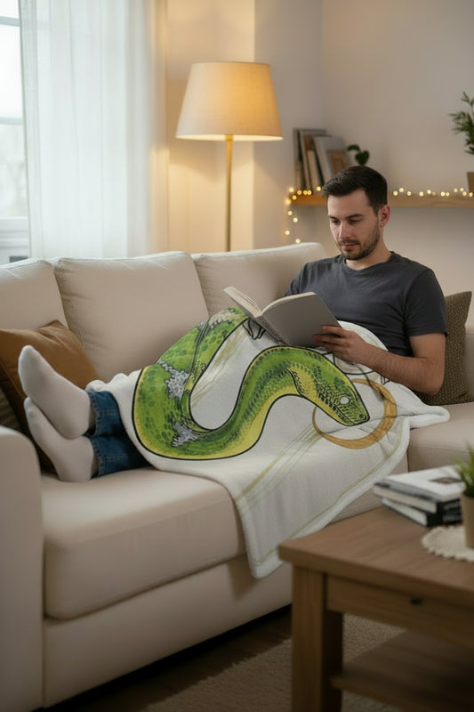 Green Tree Python & White Magnolias Throw Blanket