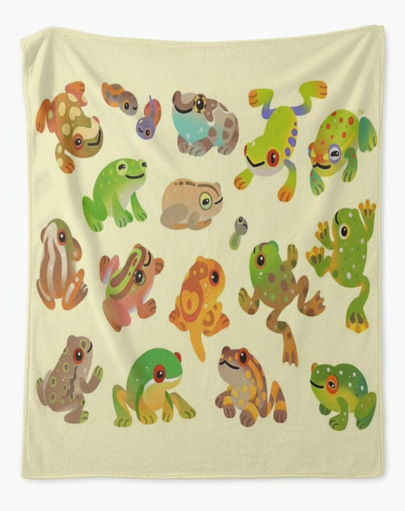 Blanket with colorful frog designs