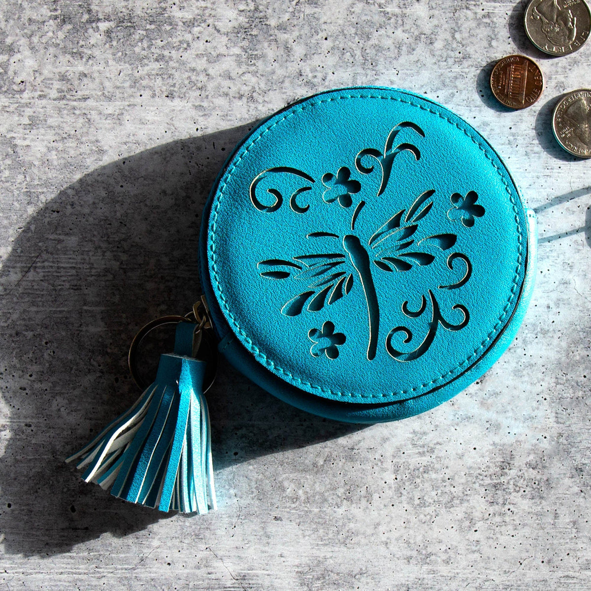 Blissful Dragonfly Cutout Faux Leather Coin Purse Keychain