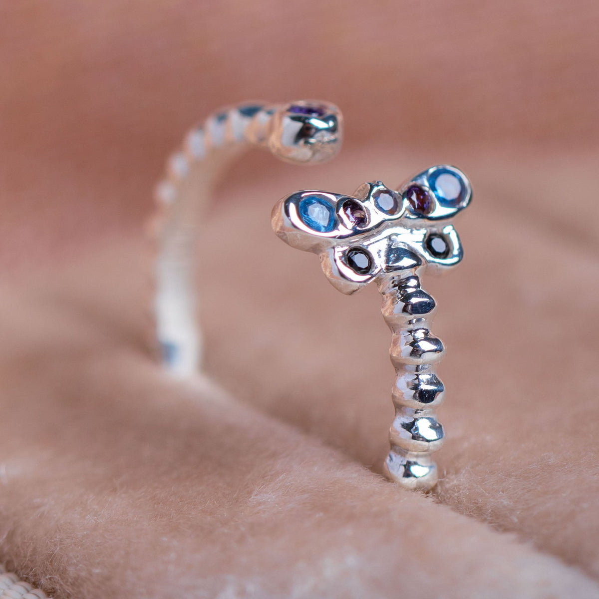 Handcrafted Sterling Silver Beaded Dragonfly Adjustable Toe Ring