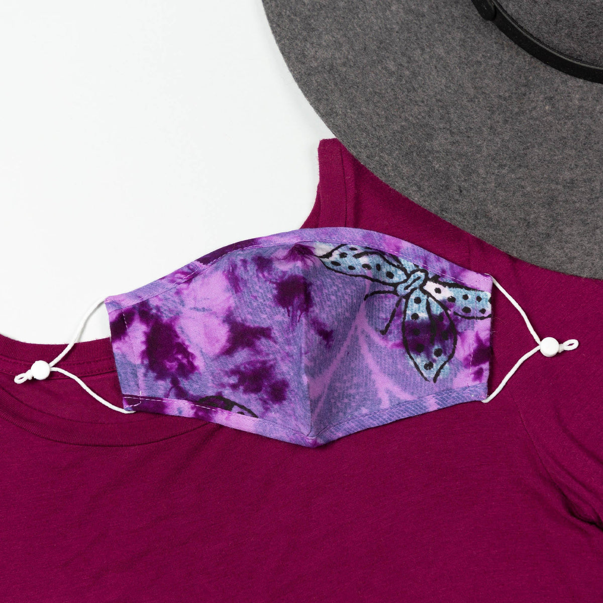 Tie-Dyed Butterfly Cotton Face Mask & Button Headband Set