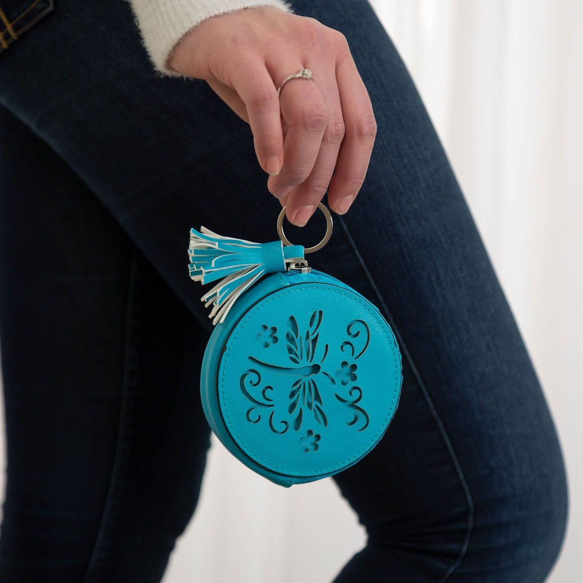 Blissful Dragonfly Cutout Faux Leather Coin Purse Keychain