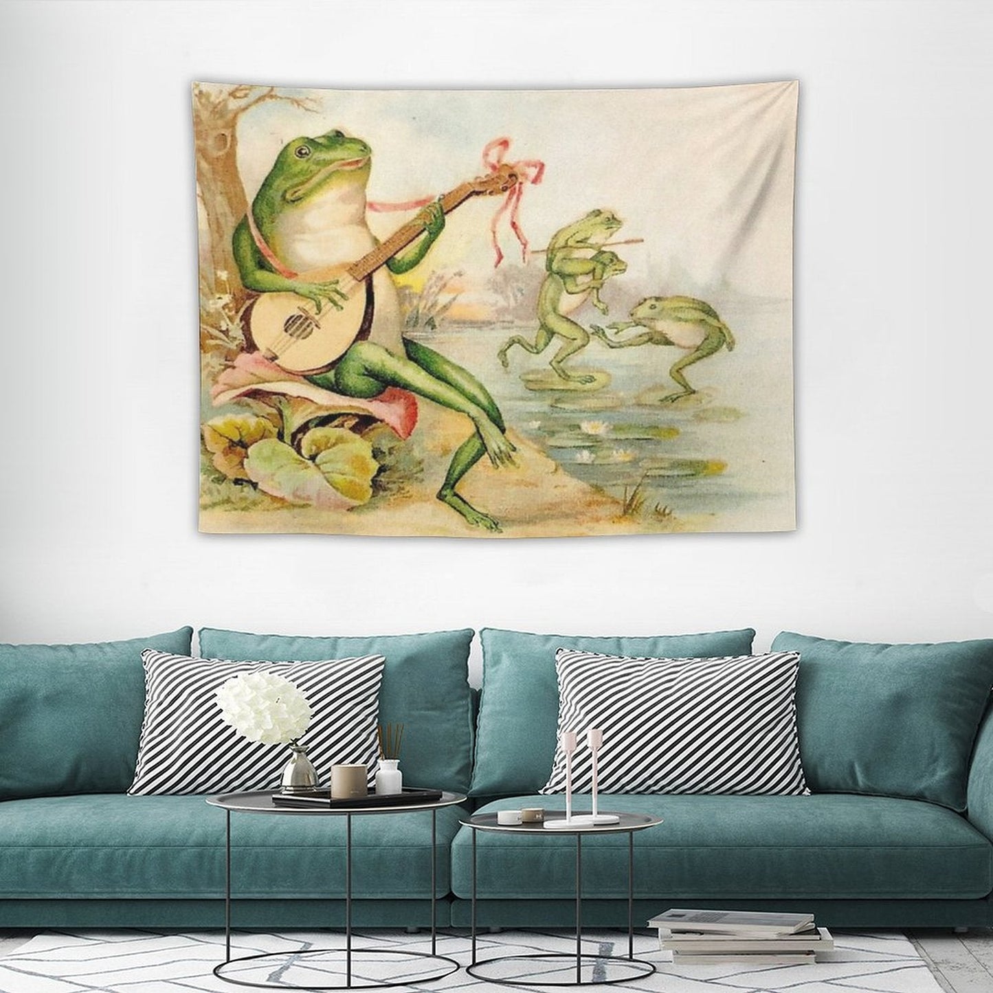 FROG STRUMMING  Vintage Abstract Entertainment Print Tapestry