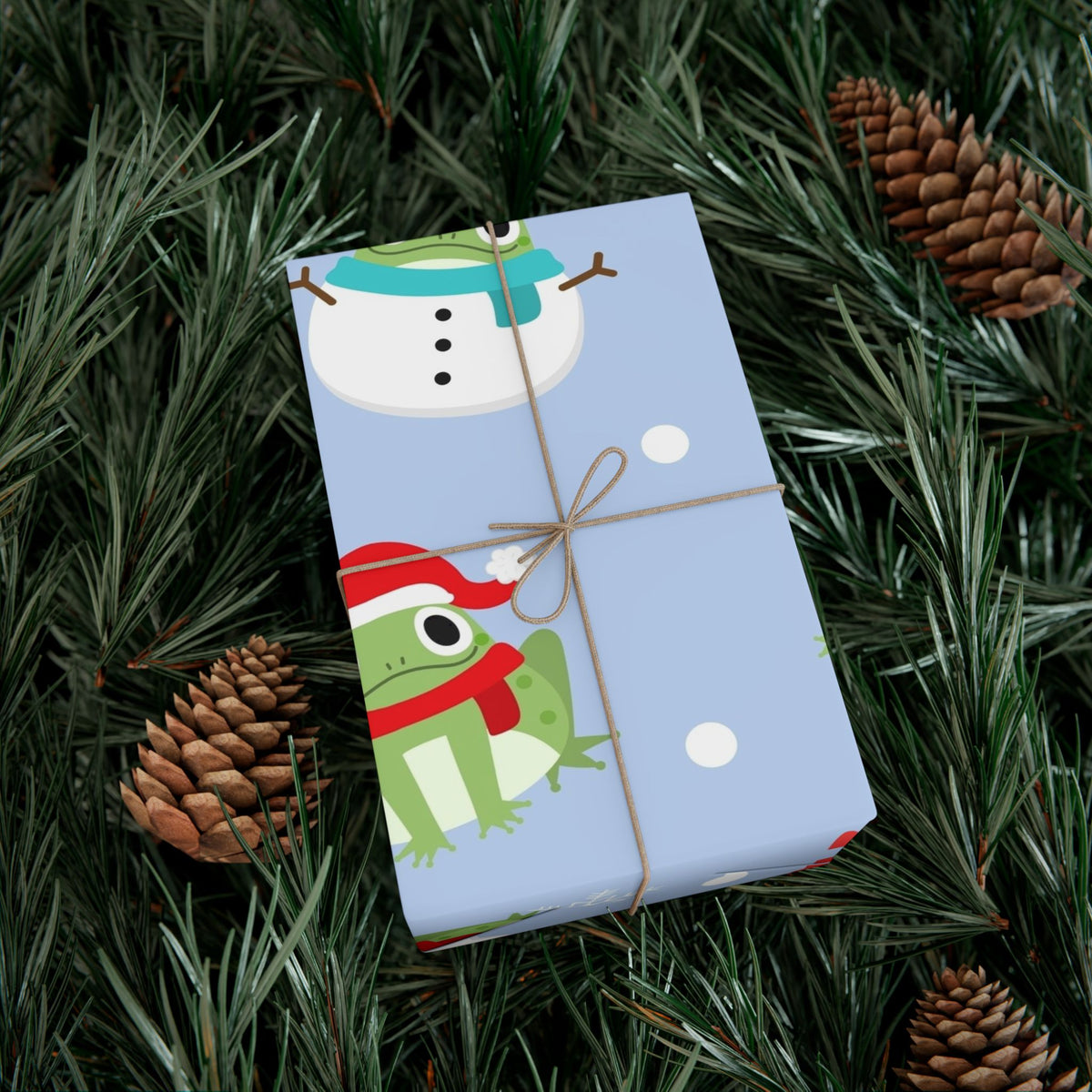 Frog Snowman Christmas Gift Wrap Paper
