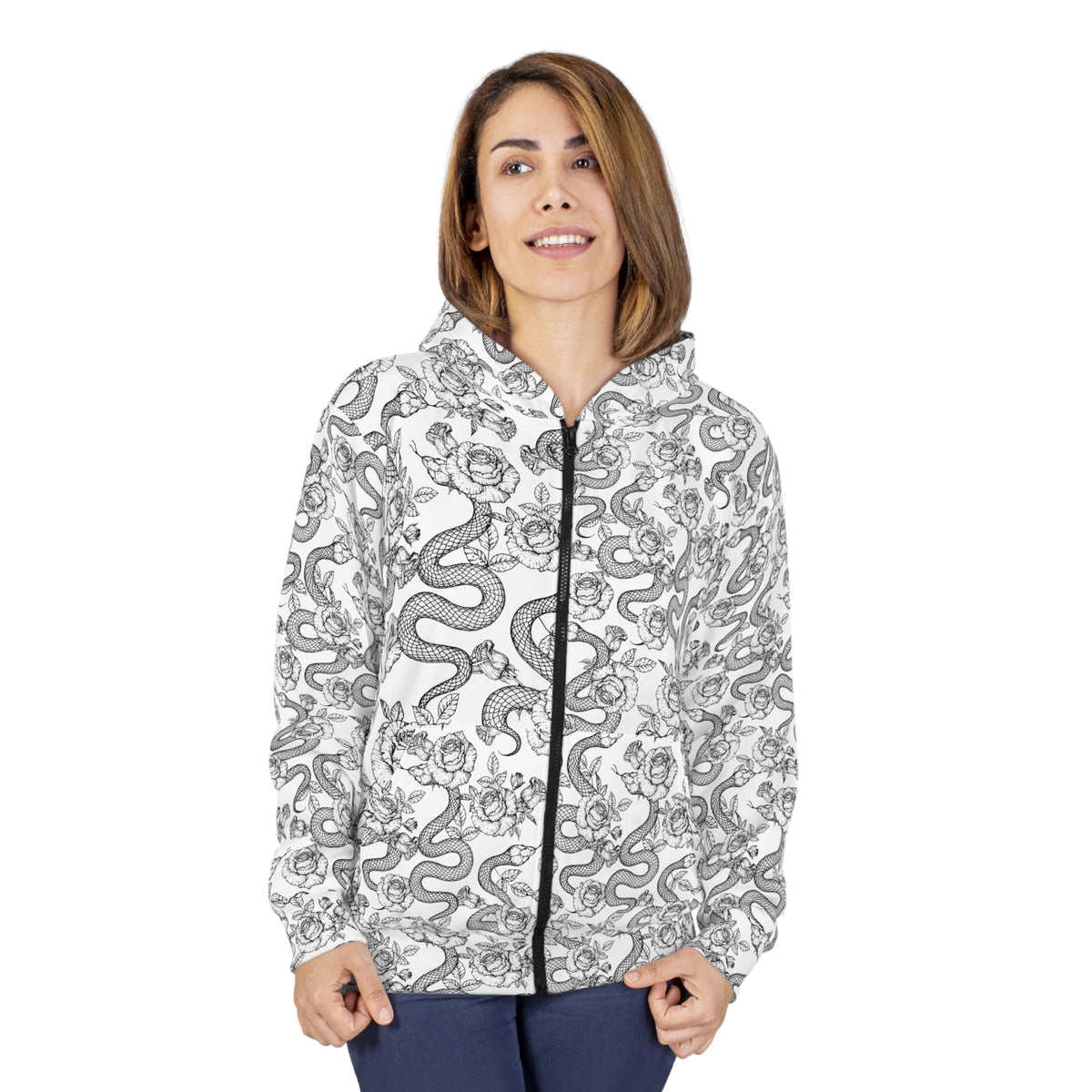 Botanical Serpents All-Over Print Fleece Zip Hoodie