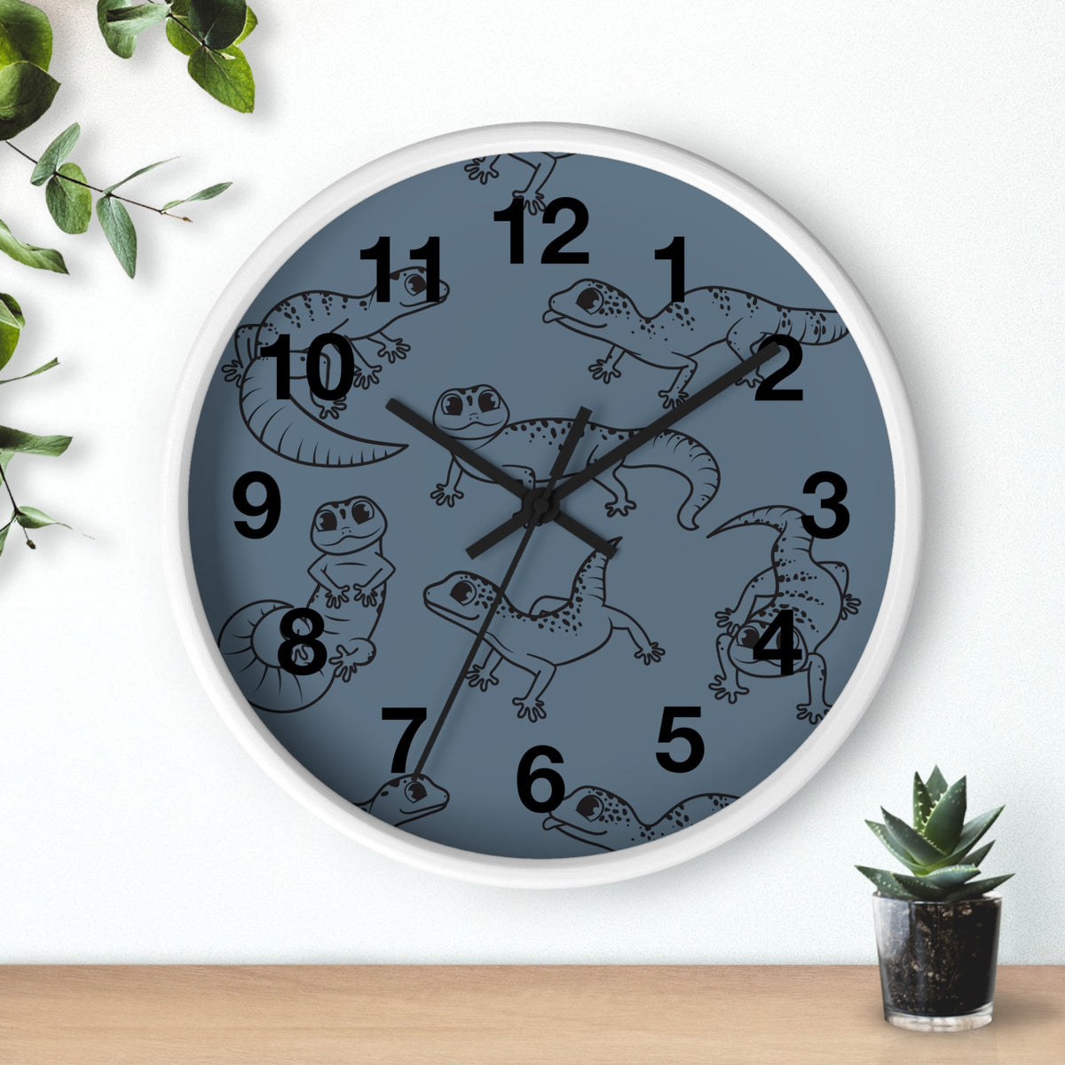 Playful Geckos 10" Wooden Wall Clock