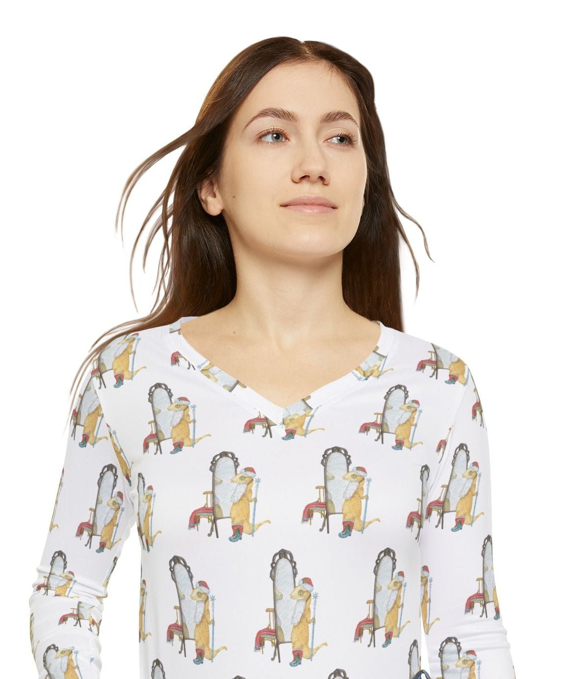 Santa Crestie Holiday Long-Sleeve Lounge Pajama Top