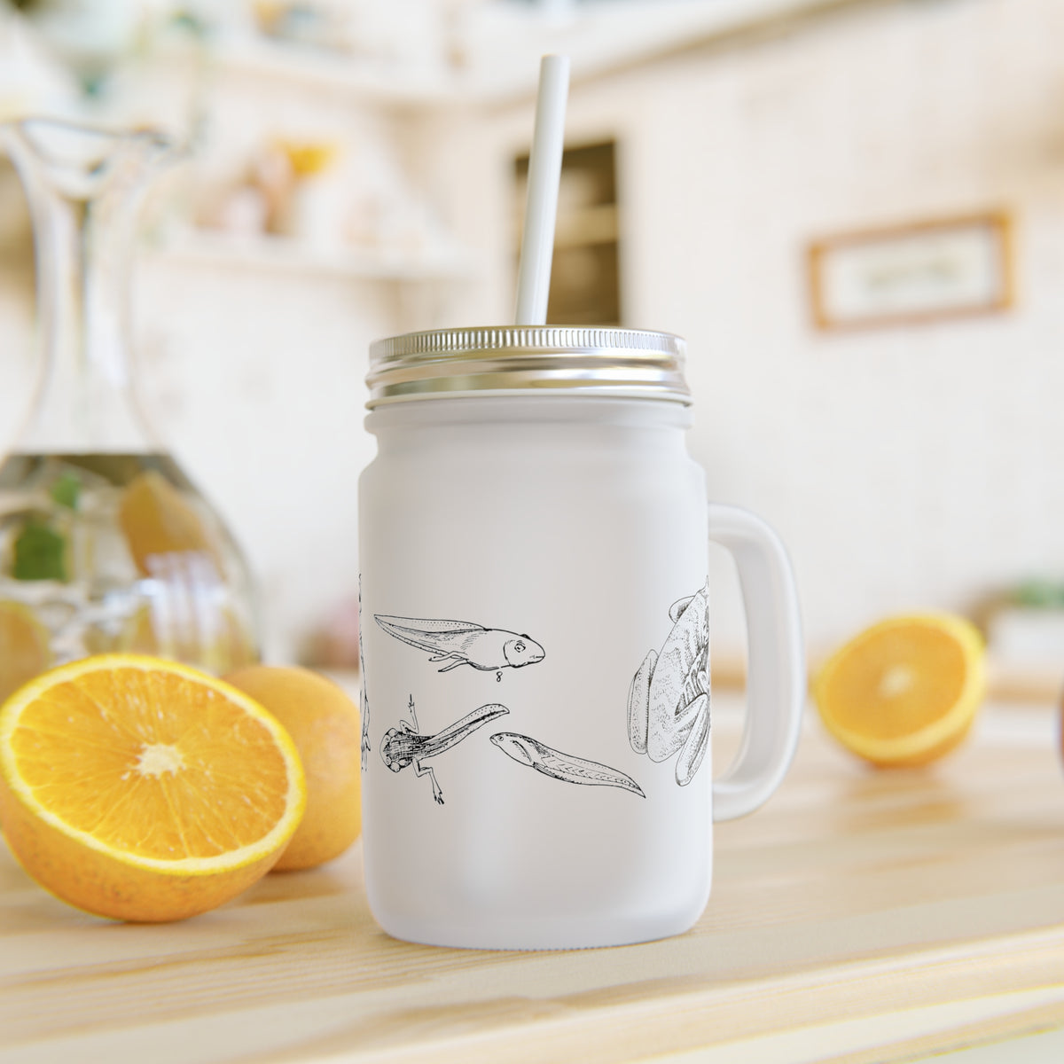 Amphibian Mason Jar Mug with Lid & Straw (12 oz)