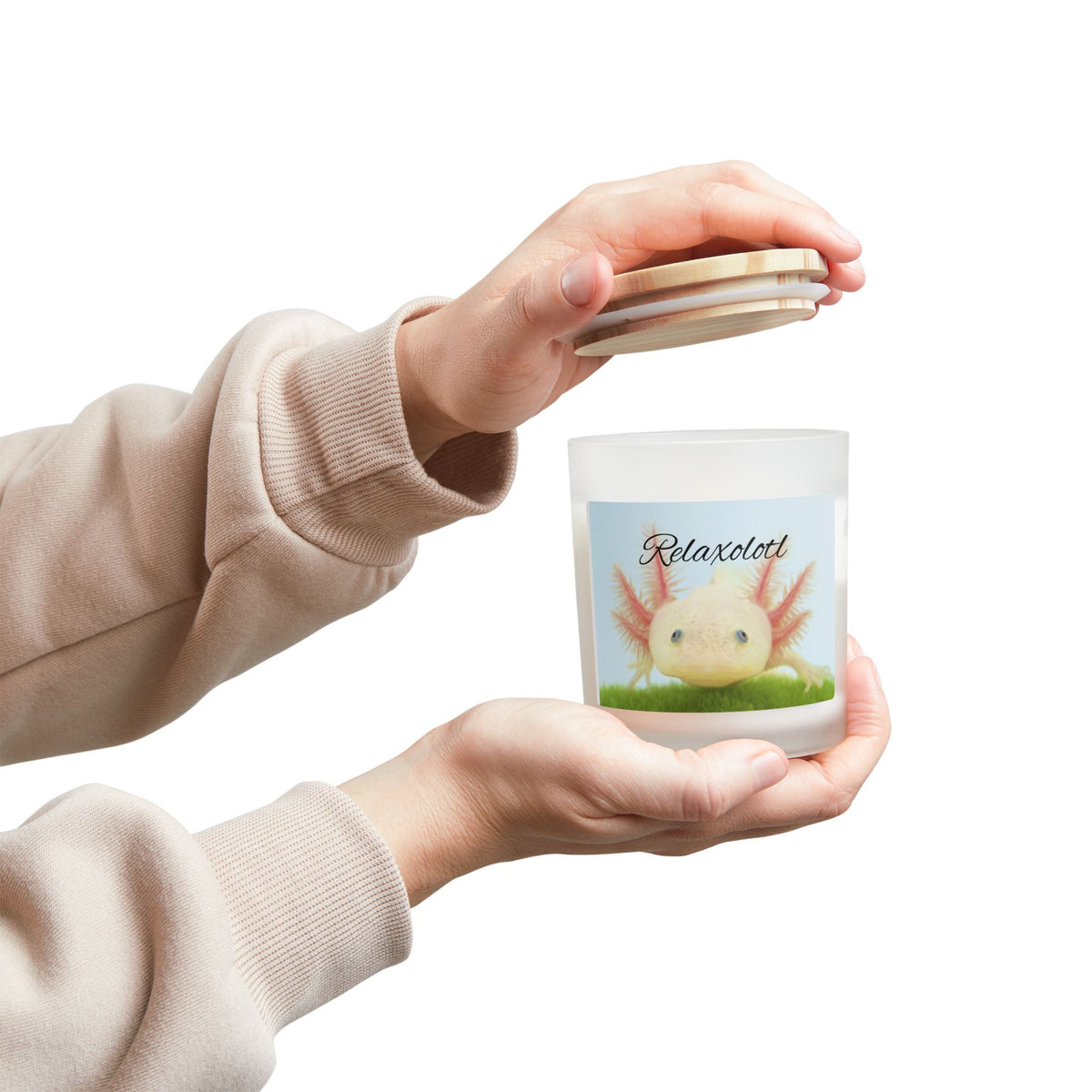 Relaxolotl Crackling Wooden Wick Frosted Glass Candle (11 oz)