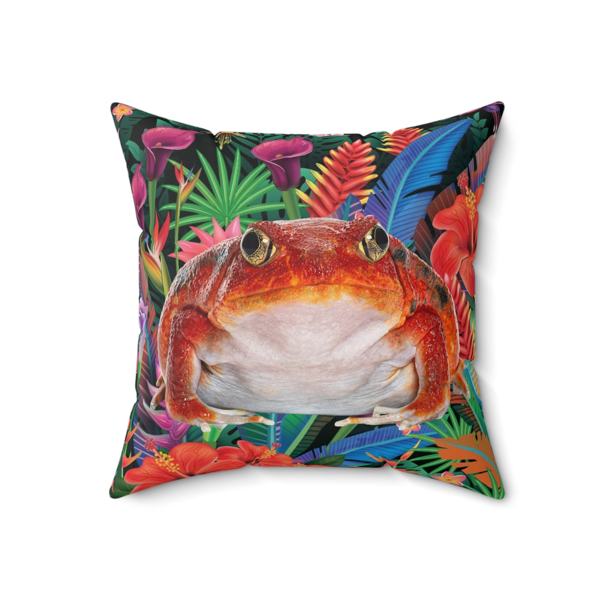 Tropical Tomato Frog Double-Sided Square Throw Pillow
