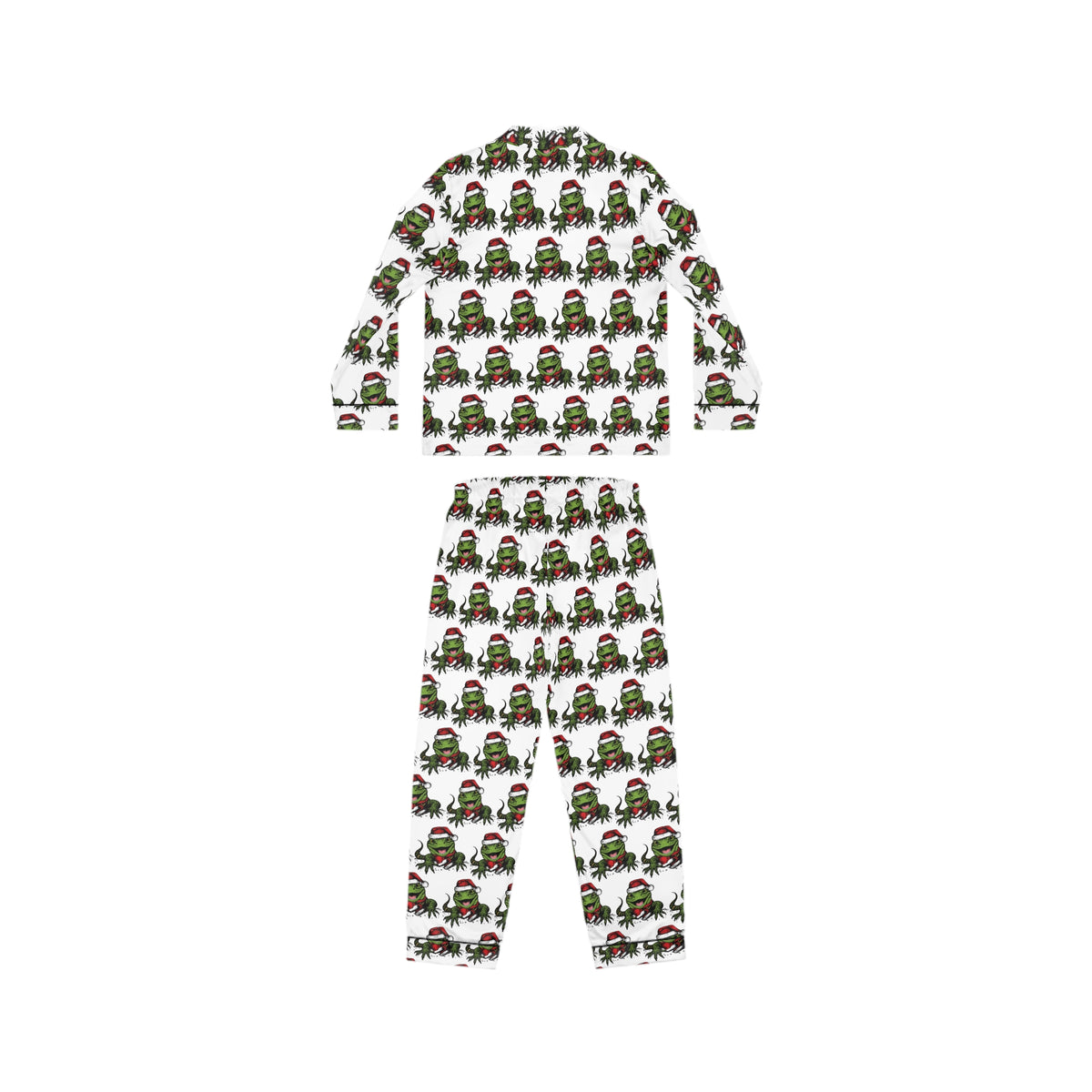 Festive Reptile Mischief Long-Sleeve Satin Pajama Set