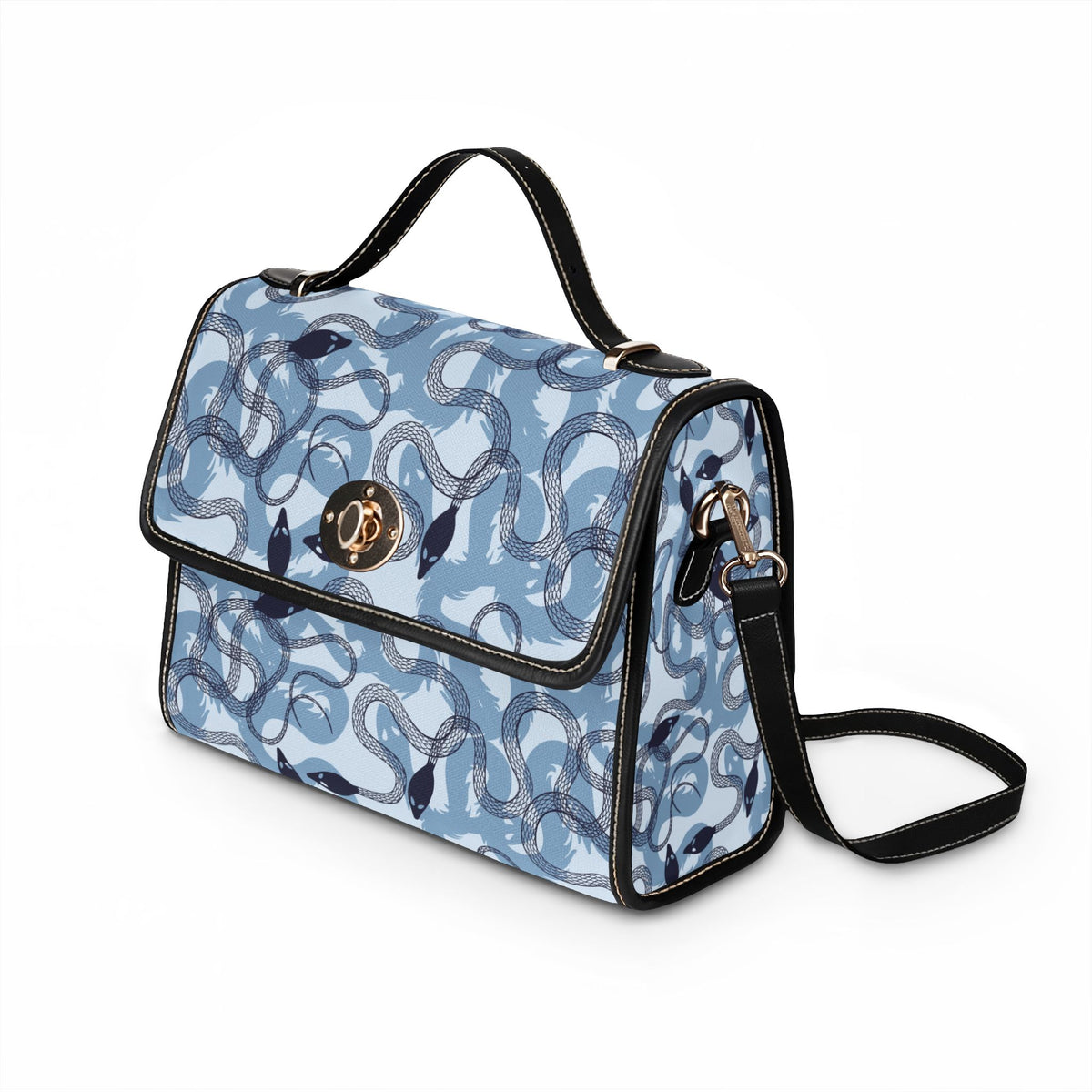 Blue Snake Pattern Fold Over Satchel