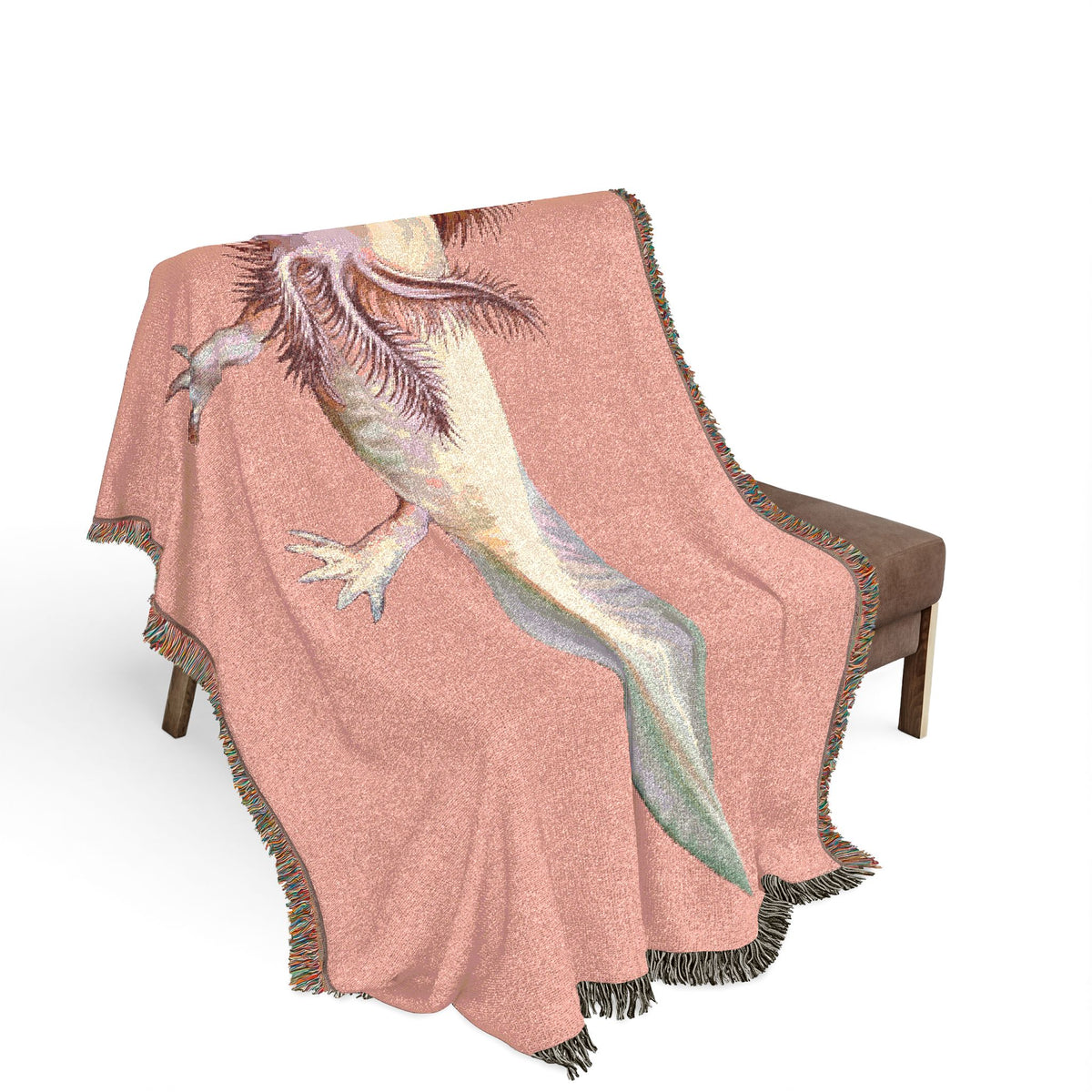 Axolotl Woven Cotton Fringe Throw Blanket