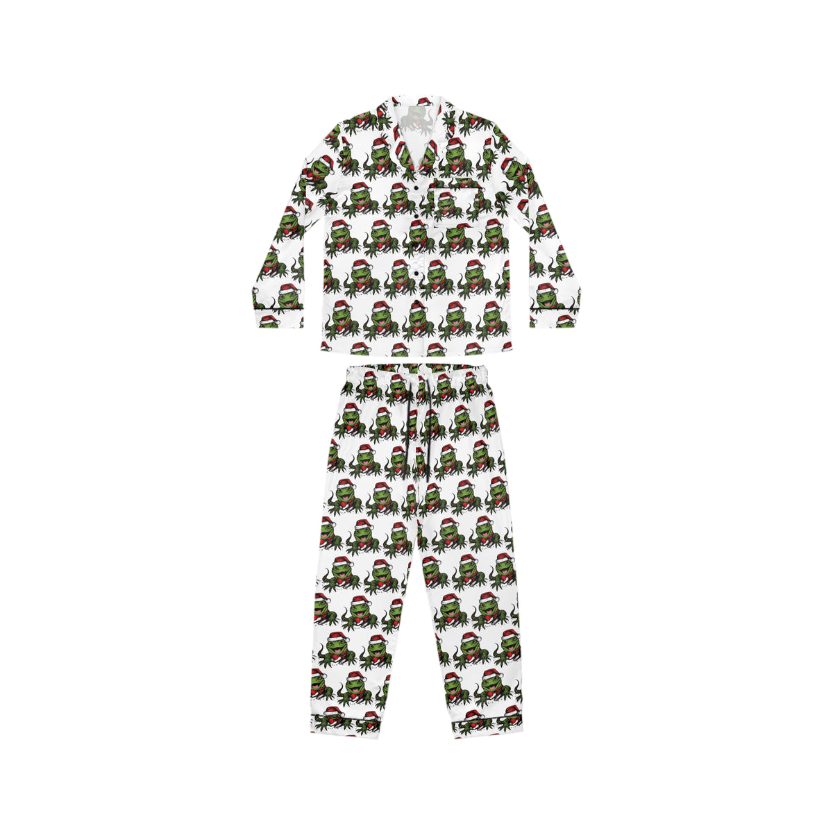 Festive Reptile Mischief Long-Sleeve Satin Pajama Set