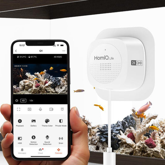 Homiq Life 3MP 2K Aquarium & Terrarium Pet Camera.Magnetic Install &Close-Focus Lens for Fish,Lizard, Reptile Pet and Window Bird Feeder,2.4Ghz & 5Ghz Wifi,Color Night Vision,Auto-Focus,24/7 Recording