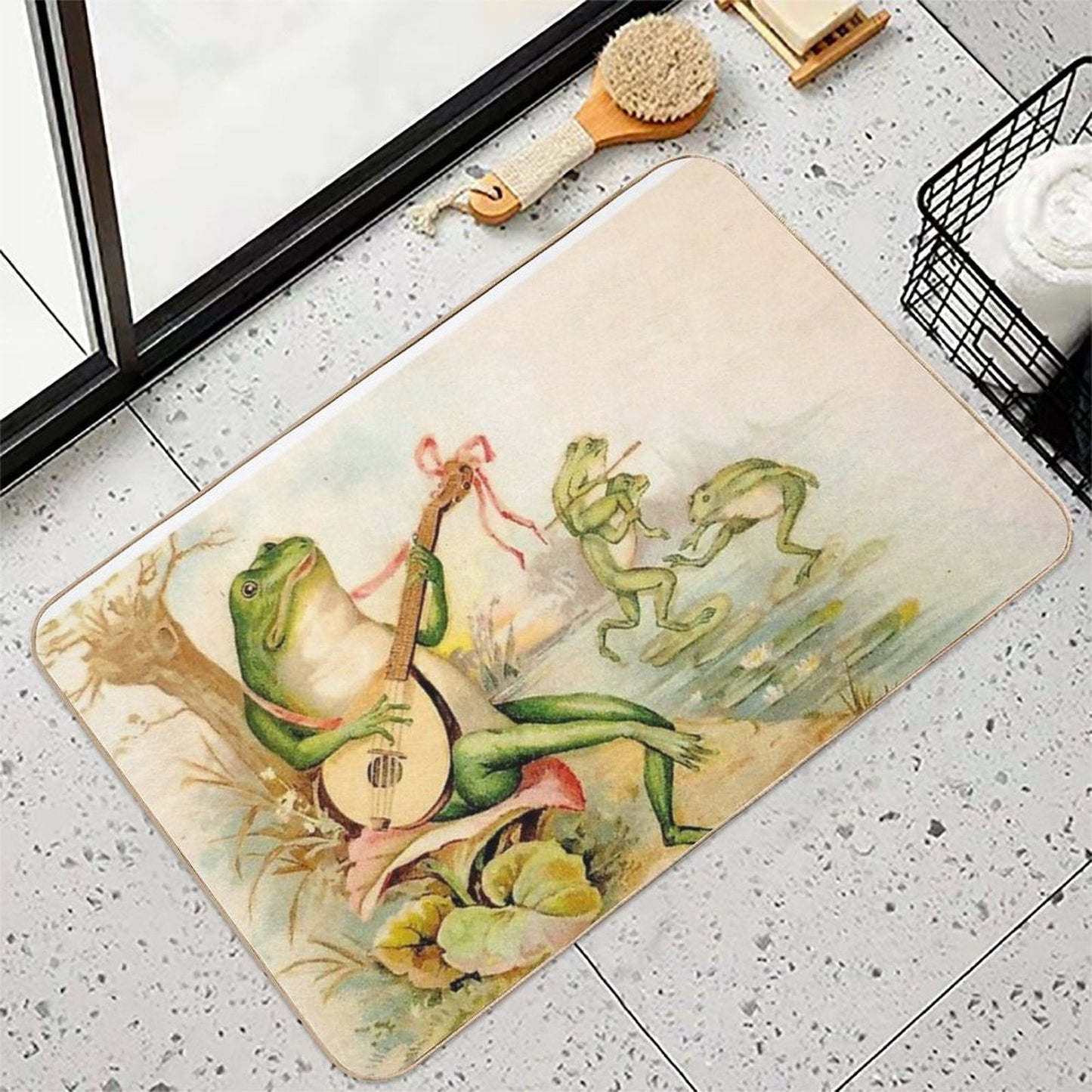 FROG STRUMMING  Vintage Abstract Entertainment Print Bath Mat
