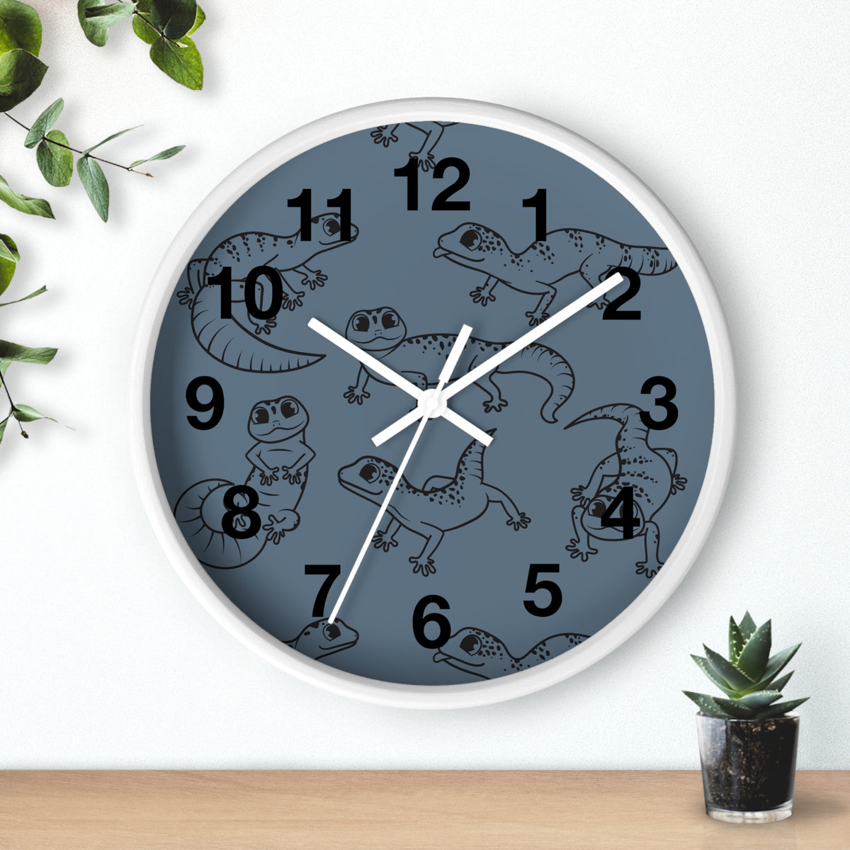 Playful Geckos 10" Wooden Wall Clock
