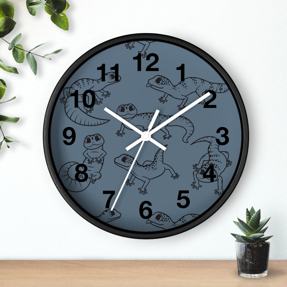 Playful Geckos 10" Wooden Wall Clock