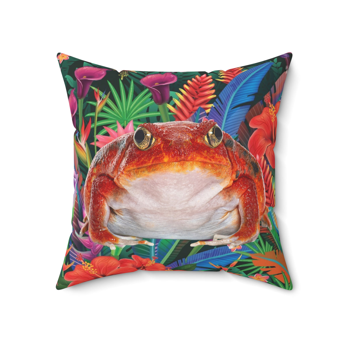 Tropical Tomato Frog Double-Sided Square Throw Pillow