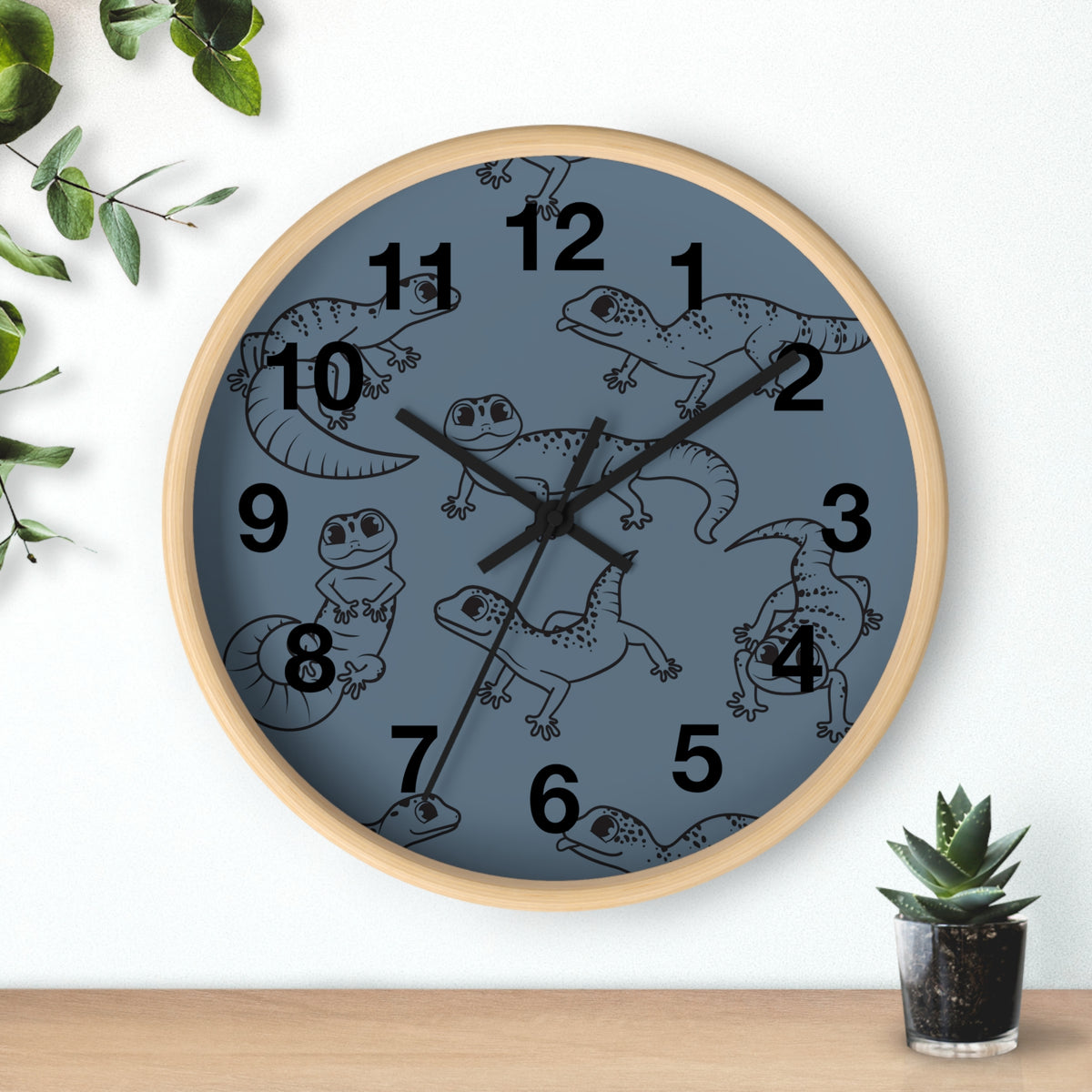 Playful Geckos 10" Wooden Wall Clock