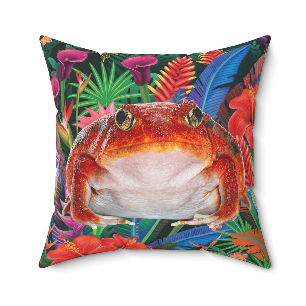 Tropical Tomato Frog Double-Sided Square Throw Pillow
