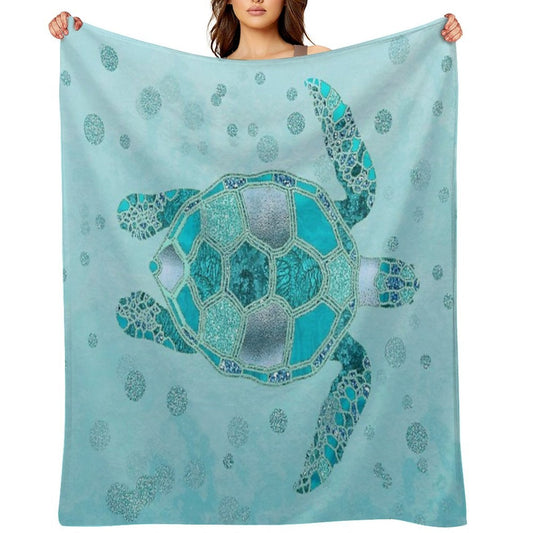 Glamour Aqua Turquoise Turtle Underwater Scenery Throw Blanket