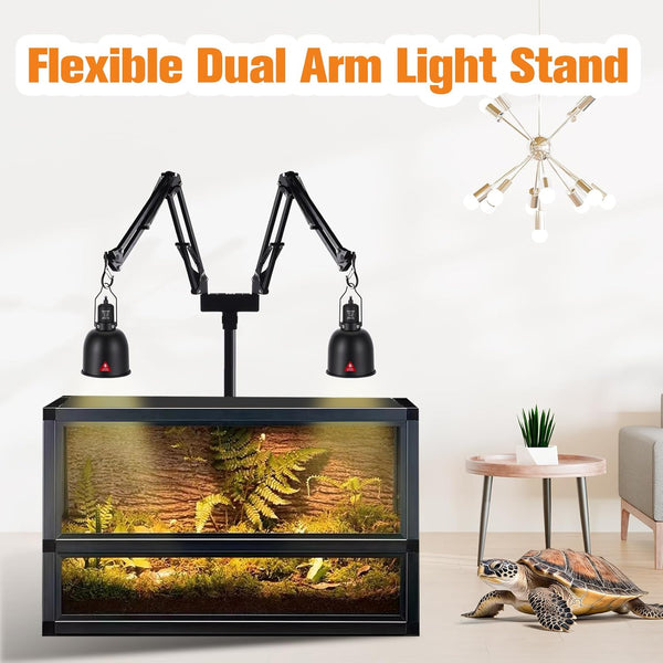 Dual Reptile Lamp Stand with Adjustable Height & Flexible Arms