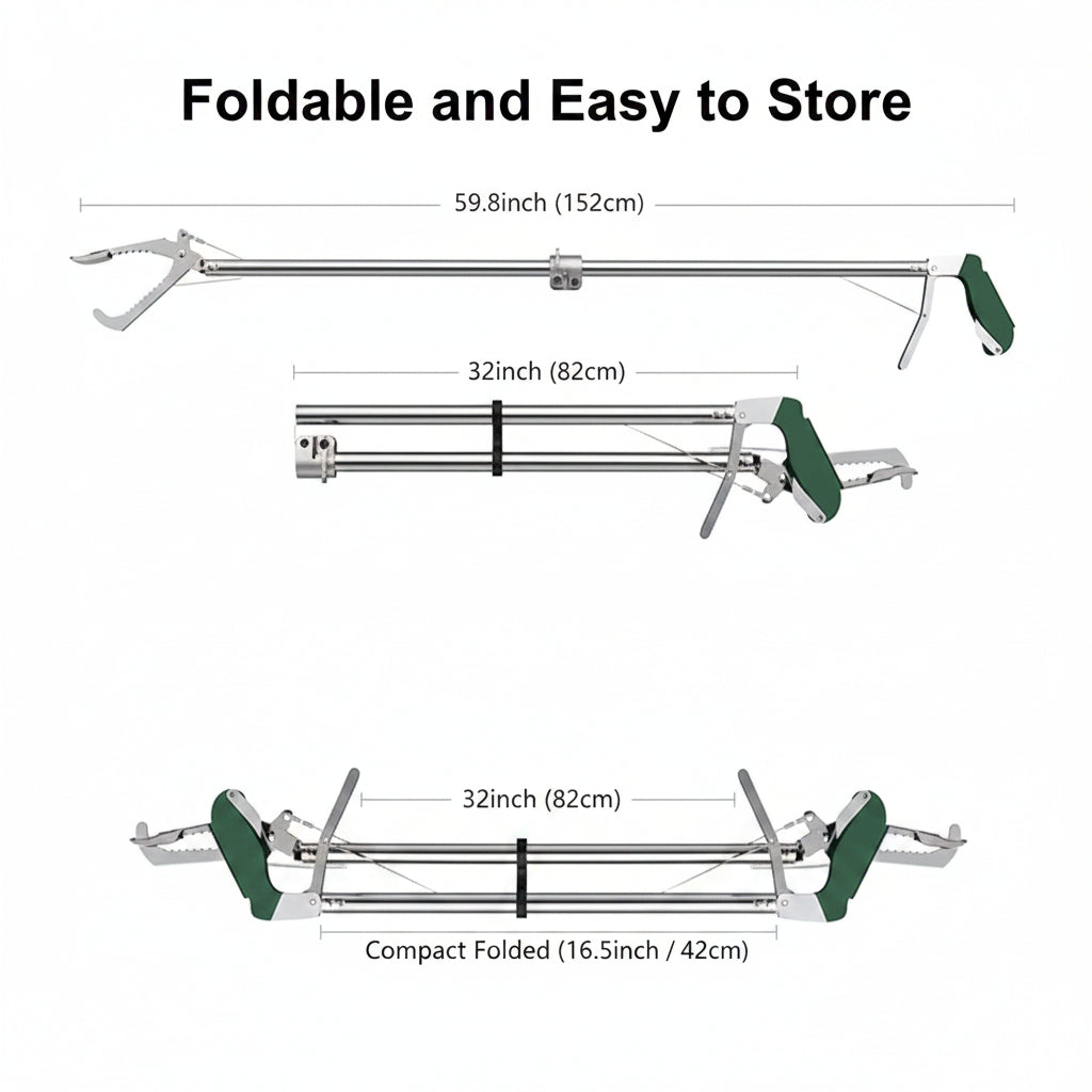 60" Foldable Stainless Steel Snake Tongs