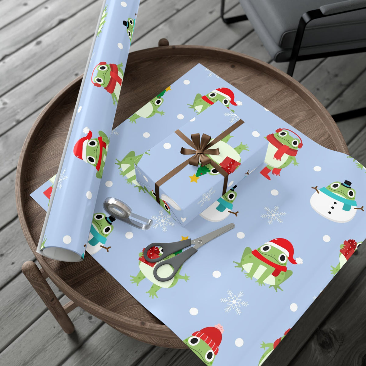 Frog Snowman Christmas Gift Wrap Paper