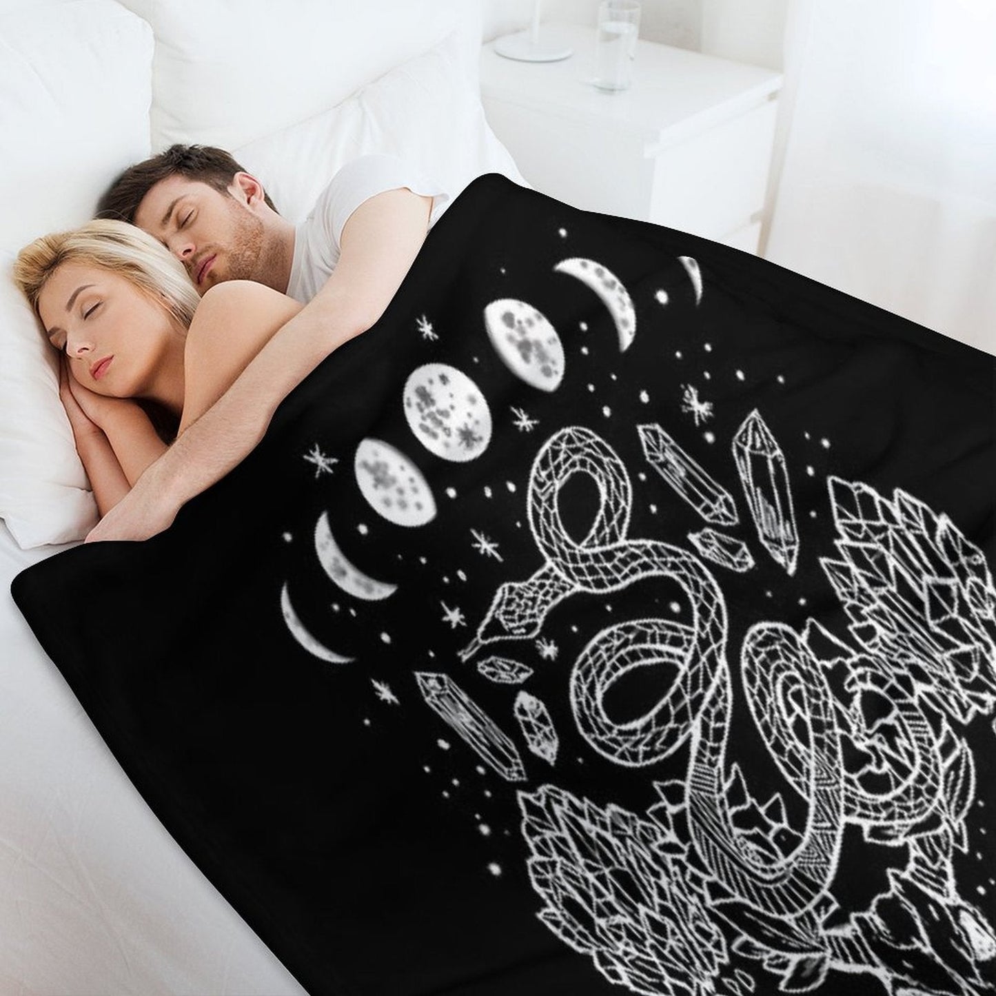 Moon Phases, Snakes, And Crystals Witchy Design Throw Blanket