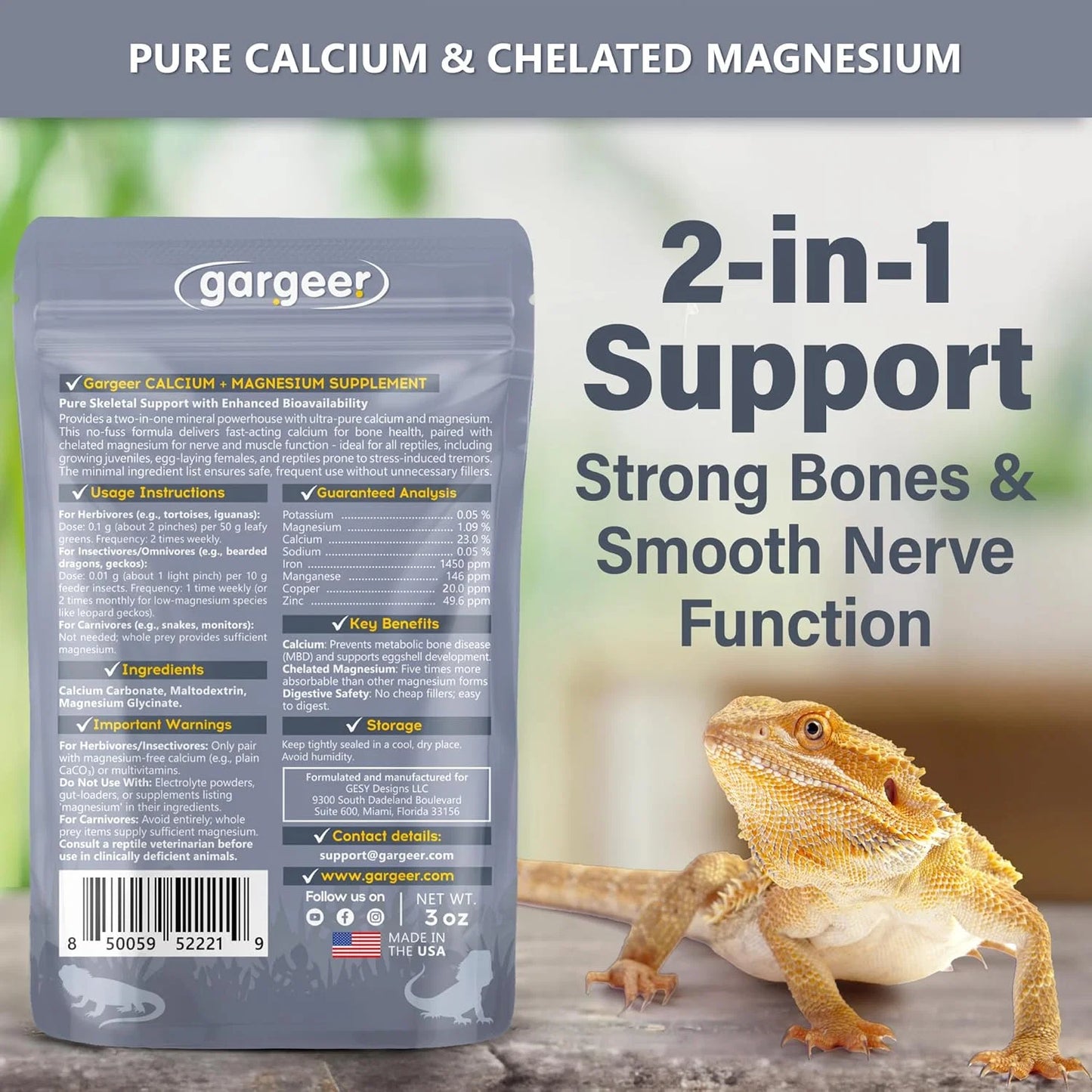Gargeer Magnesium+ with Calcium Reptile Supplement