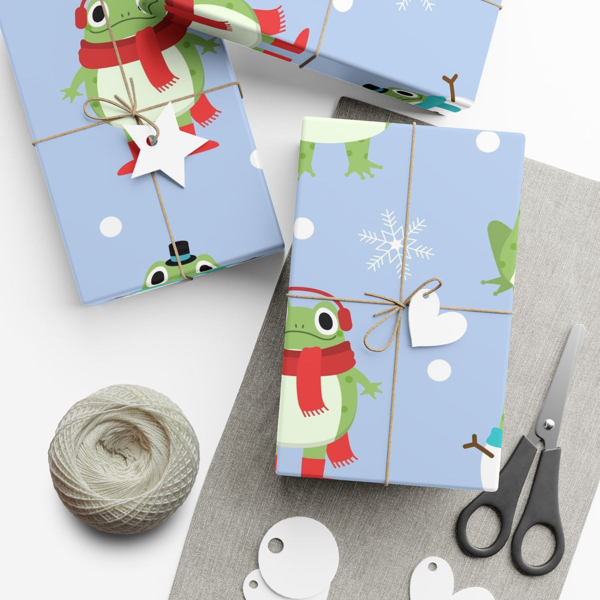 Frog Snowman Christmas Gift Wrap Paper