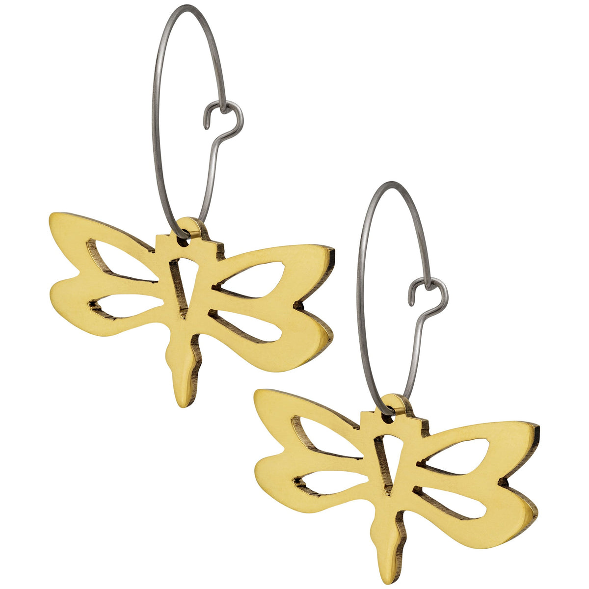Handcrafted Brass Cut-Out Dragonfly Hoop Earrings