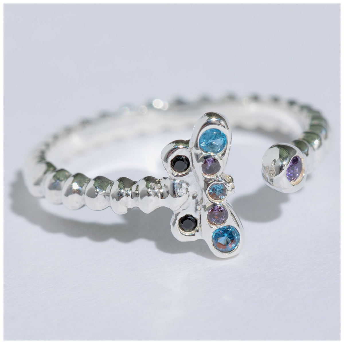 Handcrafted Sterling Silver Beaded Dragonfly Adjustable Toe Ring