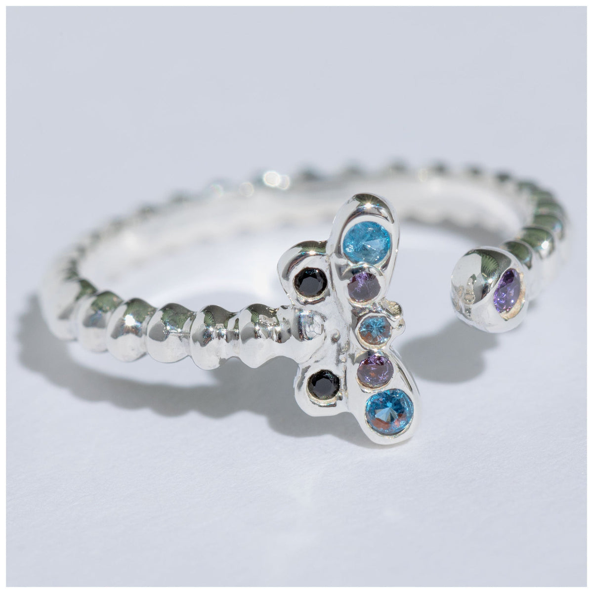 Handcrafted Sterling Silver Beaded Dragonfly Adjustable Toe Ring